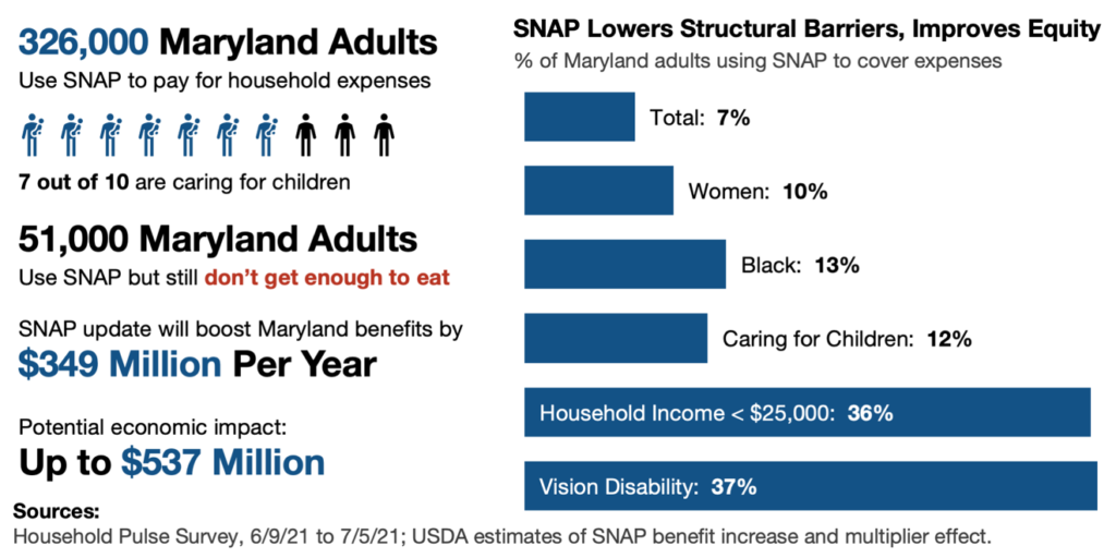 Graphic summarizing statistics about SNAP households